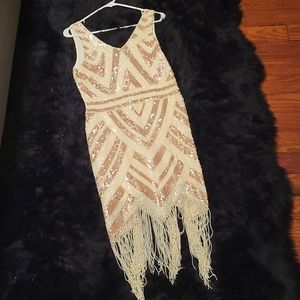 Cream and gold sequined flapper dress